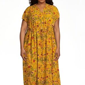 Terra & Sky Women's Plus Size 2X 20W-22W Cap Sleeve Mandarin Collar Maxi Dress